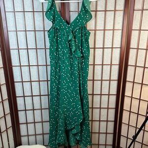 Socialite Asymmetrical Green Dress with White Dots size medium